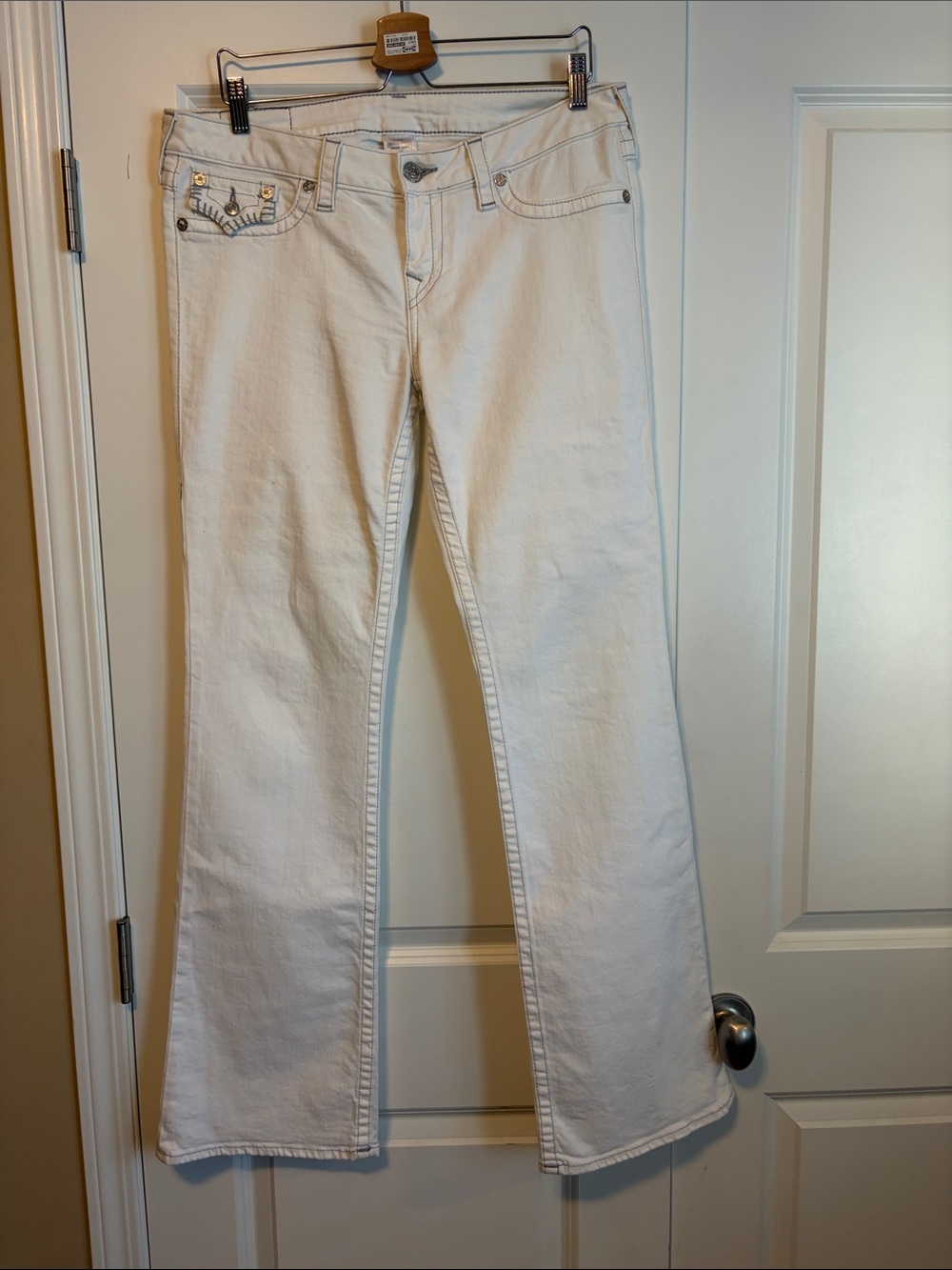 True Religion White Flare Jeans with Branded Pocket Detail